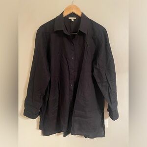 Eileen Fisher Handkerchief Organic Linen Classic Collar Shirt Sz Large-LIKE NEW